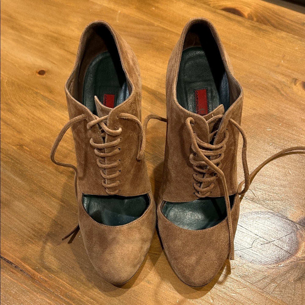 Carolina Herrera Tan Suede Lace-Up heels
